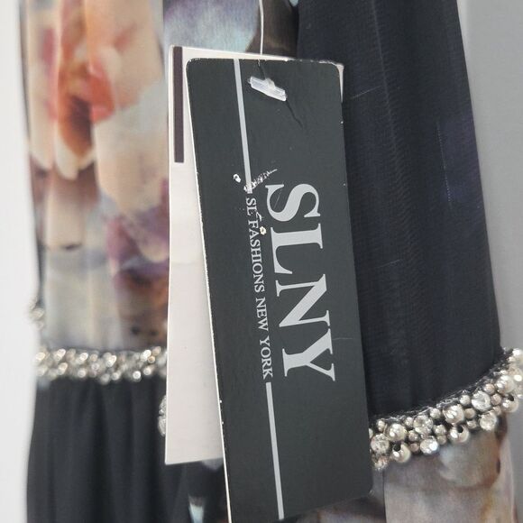 SLNY Floral Maxi Shoulderless Rhinestone Dress NWT Size 6 - Picture 4 of 12